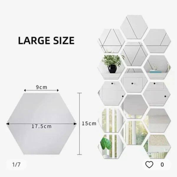 Hexagon Shape Acrylic Mirror Wall Stickers (10 Pc Set)