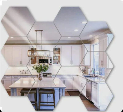 Hexagon Shape Acrylic Mirror Wall Stickers (10 Pc Set)