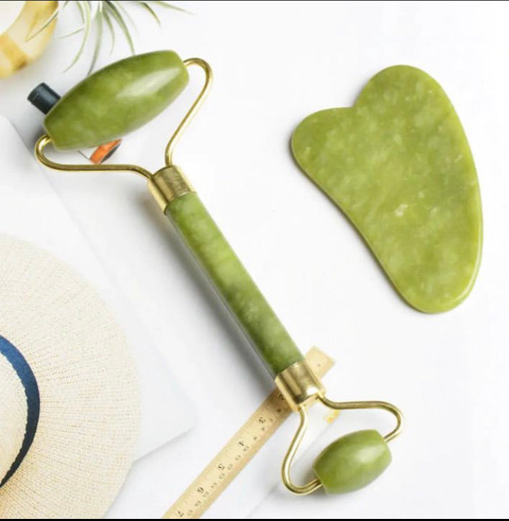 MARBLE STONE JADE ROLLER & GUA SHA